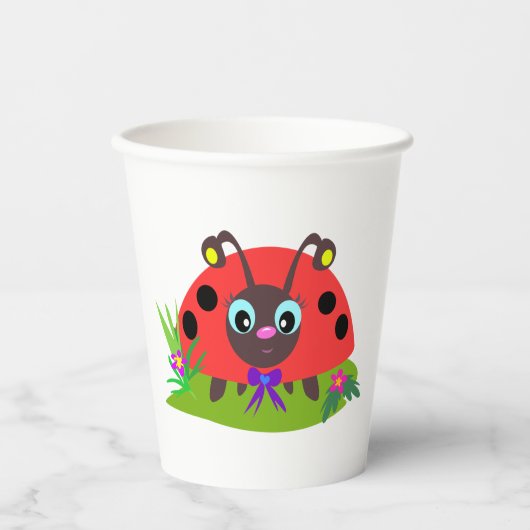 Gobelets En Papier Dessin Ladybug Bow and Flowers (Recto)