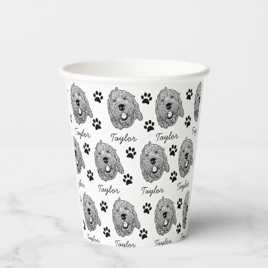 Gobelets En Papier Dessin personnalisé Goldendoodle Chien (Verso)