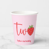 Gobelets En Papier Deux Anniversaire Rose Fraise (Recto)