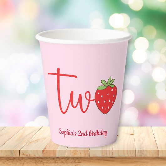 Gobelets En Papier Deux Anniversaire Rose Fraise