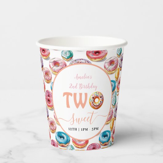 Gobelets En Papier Deux beignets sucrés 2e fête d'anniversaire (Verso)