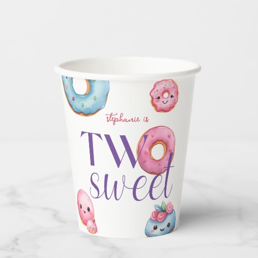 Gobelets En Papier Deux beignets sucrés fête d'anniversaire (Recto)