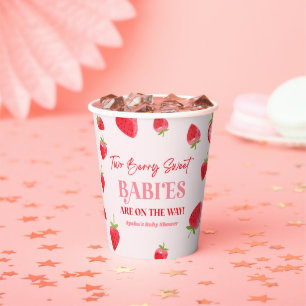 Gobelets En Papier Deux Berry Sweet Baby Baby shower Twin fraise
