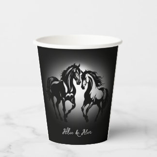 Gobelets En Papier Deux chevaux en amour noir blanc cheval couple amo
