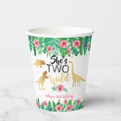 Gobelets En Papier Deux Dinosaures Filles sauvages 2e fête d'annivers (Recto)