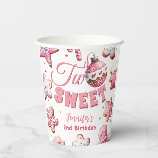 Gobelets En Papier Deux douce fille rose biscuit Noël 2e anniversaire (Verso)