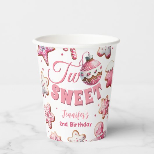 Gobelets En Papier Deux douce fille rose biscuit Noël 2e anniversaire (Recto)