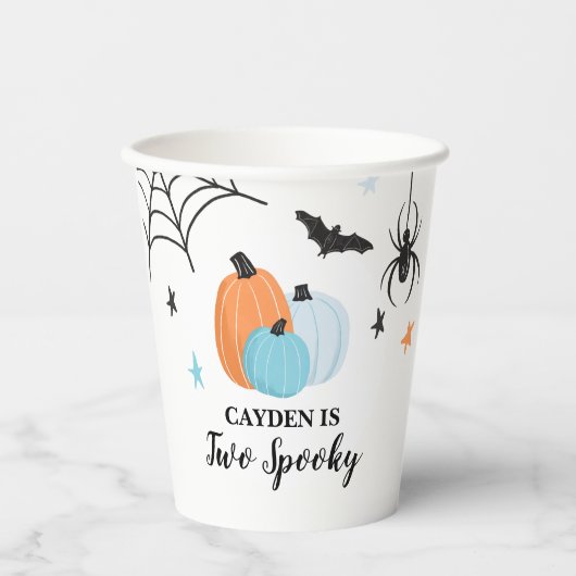 Gobelets En Papier Deux Éffrayant Halloween bleu Citrouille Anniversa (Recto)