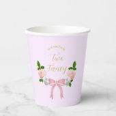 Gobelets En Papier Deux Fancy Bow Floral Anniversaire (Recto)