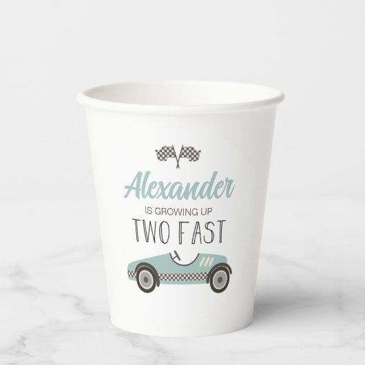 Gobelets En Papier Deux Fast blue Race Car Anniversaire (Recto)