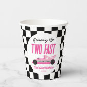 Gobelets En Papier Deux Fast Pink Race Car 2e fête d'anniversaire (Verso)