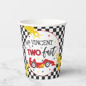 Gobelets En Papier Deux fête d'anniversaire rapide Red Race Car 2e an (Recto)