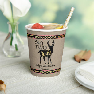 Gobelets En Papier Deux Filles sauvages Cerf de bois 2e anniversaire