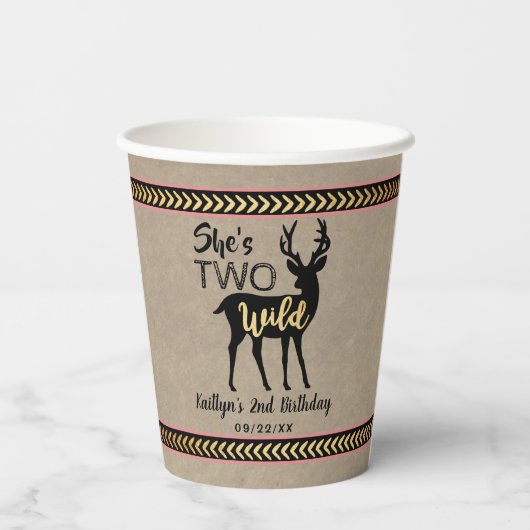 Gobelets En Papier Deux Filles sauvages Cerf de bois 2e anniversaire (Verso)