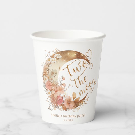 Gobelets En Papier Deux la lune fille 2ème fête d'anniversaire (Verso)