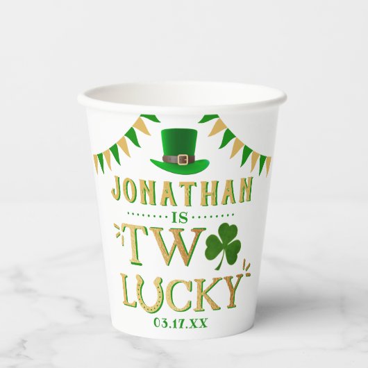 Gobelets En Papier Deux Lucky St. Patrick's Day 2e anniversaire (Recto)