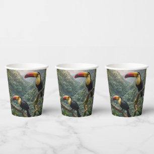 Gobelets En Papier Deux Oiseaux Toucans Tropicaux,