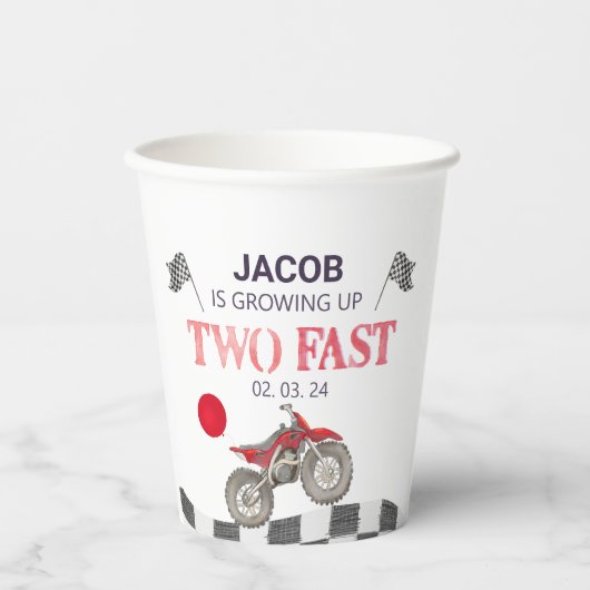 Gobelets En Papier Deux Rapides Anniversaire Dirt Vélo Thème (Recto)