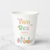 Gobelets En Papier Deux Rex Dinosaur 2ème fête d'anniversaire (Recto)