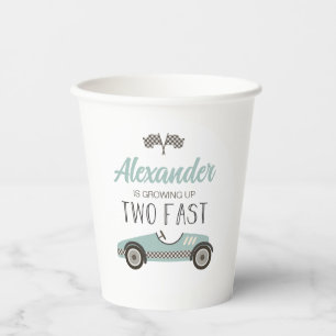 Gobelets En Papier Deux voitures de course bleues rapides Anniversair
