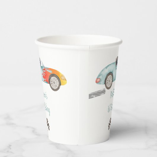 Gobelets En Papier Deux voitures de course rapide anniversaire (Droite)