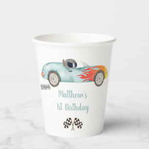 Gobelets En Papier Deux voitures de course rapide anniversaire