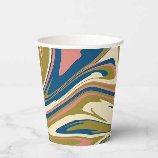 Gobelets En Papier Déversement - Bleu, Vert olive, Rose et Crème (Verso)