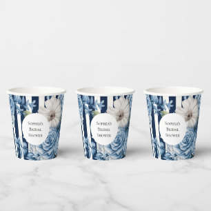 Gobelets En Papier Déversoir de mariage floral rayures bleu marine