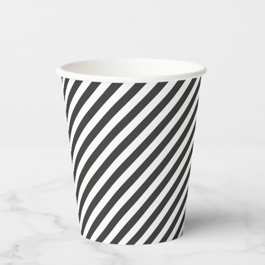 Gobelets En Papier Diagonal black and white stripes  pattern (Recto)