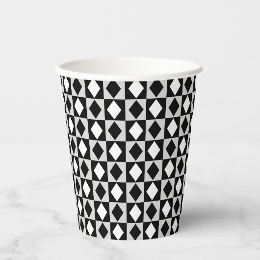 Gobelets En Papier Diamant Rhombus blanc noir (Recto)
