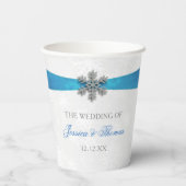 Gobelets En Papier Diamante Snowflake & Blue Ribbon Mariage d'hiver (Verso)