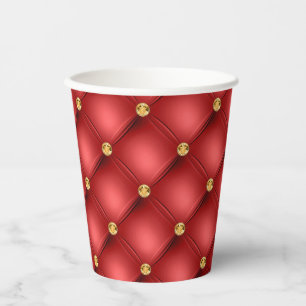 Gobelets En Papier Diamants d'or Tufé Cuir Rouge Coupes de papier cad