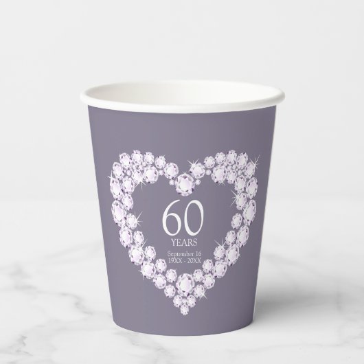 Gobelets En Papier Diamond mariage anniversaire 60e photo gris (Verso)
