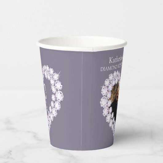 Gobelets En Papier Diamond mariage anniversaire 60e photo gris (Droite)