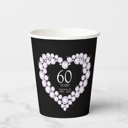 Gobelets En Papier Diamond mariage anniversaire 60ème photo noir (Verso)