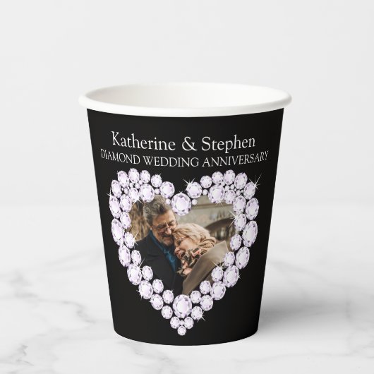 Gobelets En Papier Diamond mariage anniversaire 60ème photo noir (Recto)