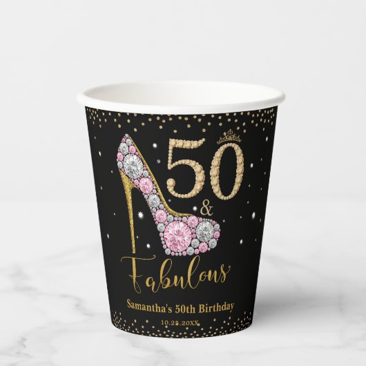 Gobelets En Papier Diamond Parties scintillant Cinquante et fabuleux  (Recto)