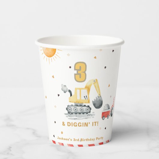 Gobelets En Papier Diggin’ It Yellow Construction Brithday Party (Verso)