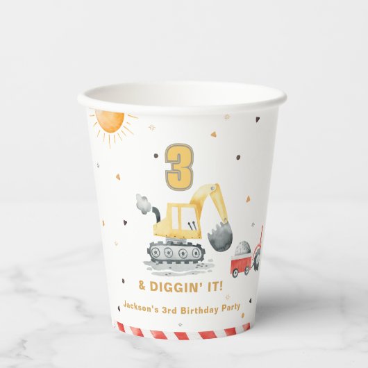 Gobelets En Papier Diggin’ It Yellow Construction Brithday Party (Recto)