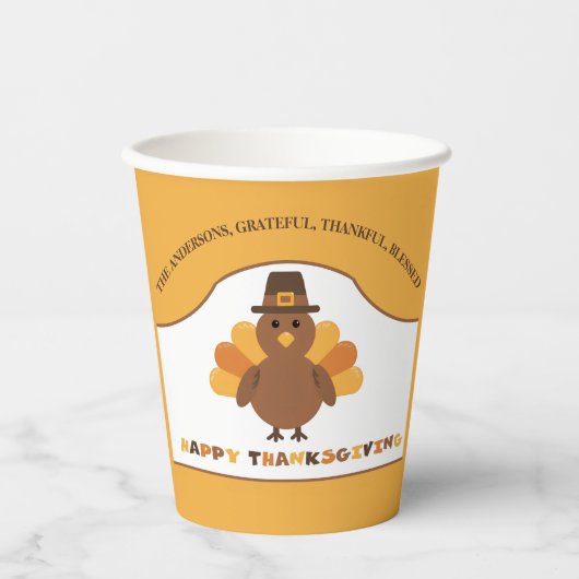Gobelets En Papier Dinde de Thanksgiving mignonne (Recto)
