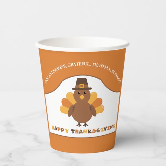 Gobelets En Papier Dinde de Thanksgiving mignonne (Recto)