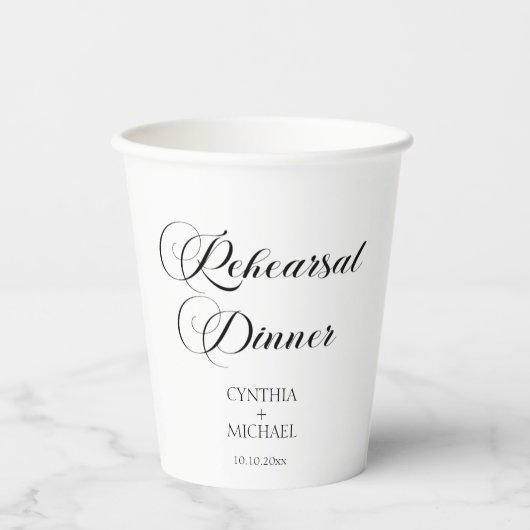 Gobelets En Papier Dîner de répétition Mariage de script élégant (Recto)