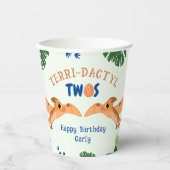 Gobelets En Papier Dinosaur 2e anniversaire Funny Green Pterodactyle (Recto)
