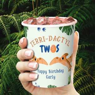 Gobelets En Papier Dinosaur 2e anniversaire Funny Green Pterodactyle