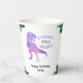 Gobelets En Papier Dinosaur 2e anniversaire pourpre Tyrannosaurus Rex (Recto)