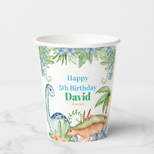 Gobelets En Papier Dinosaur anniversaire fournitures tasse papier (Verso)