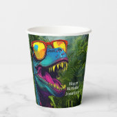 Gobelets En Papier Dinosaur Bleu Joyeux Anniversaire (Verso)