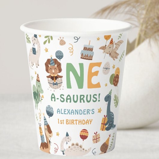 Gobelets En Papier Dinosaur Boy 1st Birthday One A-Saurus Dino