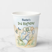 Gobelets En Papier Dinosaur Boy Pastel Blue Green Anniversaire (Verso)
