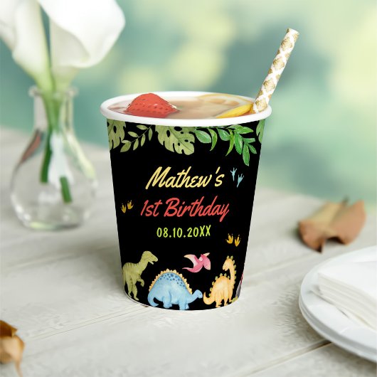 Gobelets En Papier Dinosaur Boy Première fête d'anniversaire